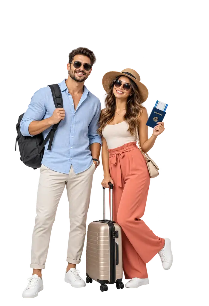 Foreign tourist man and woman